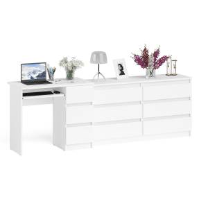 Комод 1380 6-ть ящиков Мори с однотумбовым столом компьютерным МС-6 правым цвет белый