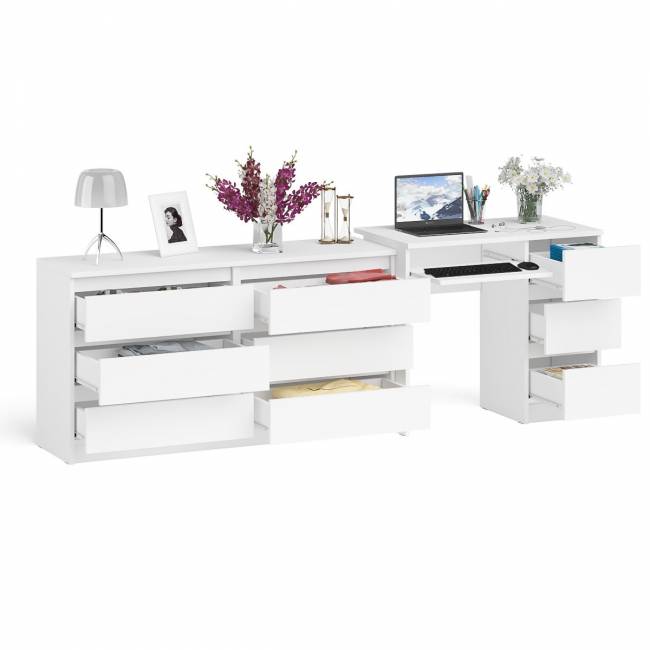 Комод 1380 6-ть ящиков Мори с однотумбовым столом компьютерным МС-6 правым цвет белый