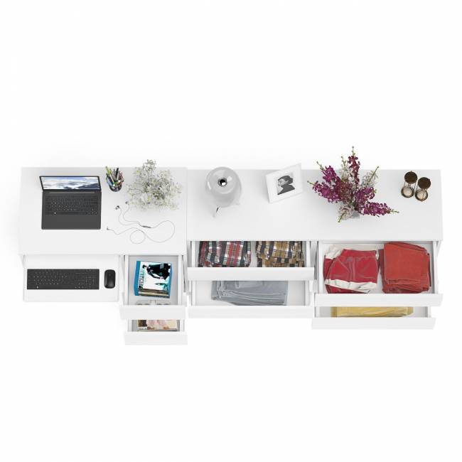 Комод 1380 6-ть ящиков Мори с однотумбовым столом компьютерным МС-6 правым цвет белый