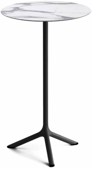 Стол ламинированный барный Tripe черный, белый мрамор Каррара Ø600х1100 мм