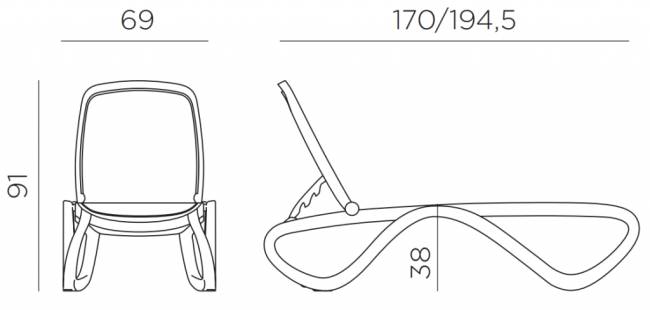 Шезлонг-лежак пластиковый Omega антрацит 1700-1945х690х910 мм