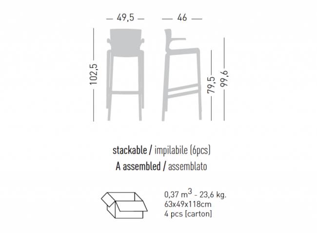 Кресло пластиковое барное Spyker Stool B жемчужно-серый 495х460х1025 мм Кресло пластиковое барное Spyker Stool B жемчужно-серый 495х460х1025 мм