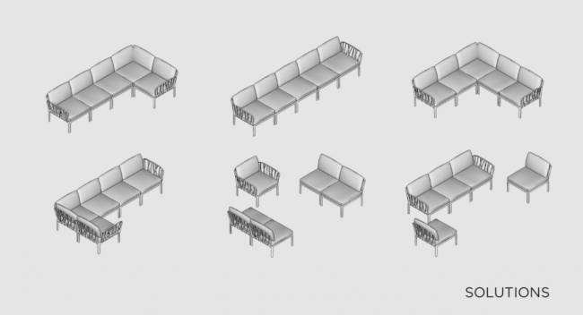 Диван пластиковый с подушками Komodo 5 тортора, серый 2940х1540х880 мм