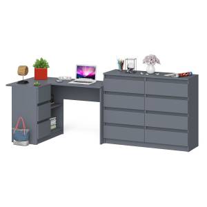 Стол компьютерный МС-16 левый с комодом МК1200 8-мь ящиков Мори цвет графит
