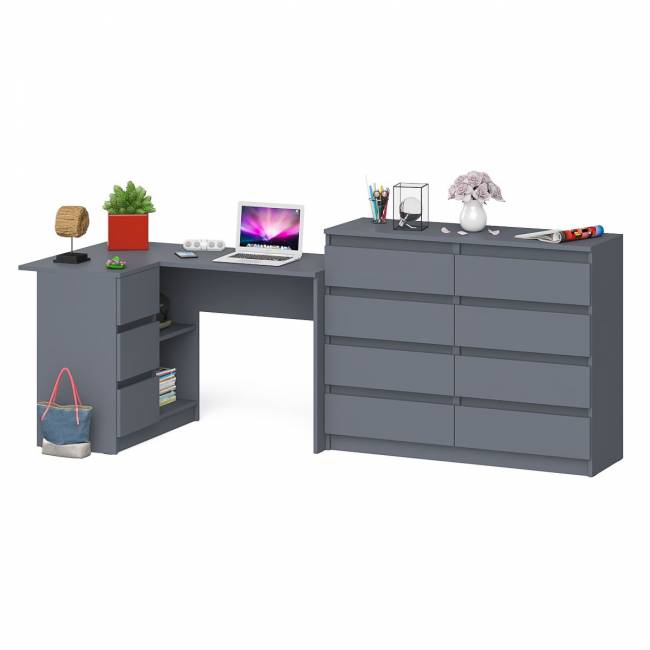 Стол компьютерный МС-16 левый с комодом МК1200 8-мь ящиков Мори цвет графит