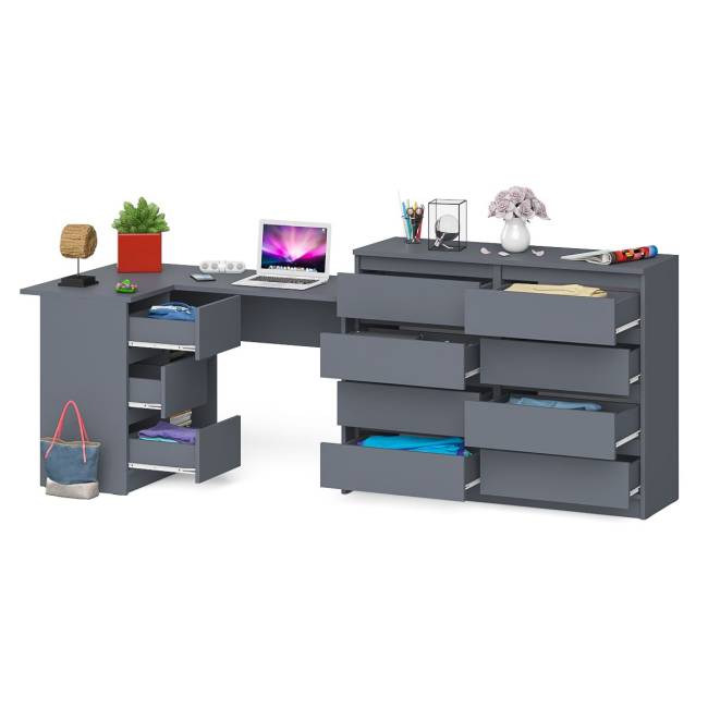 Стол компьютерный МС-16 левый с комодом МК1200 8-мь ящиков Мори цвет графит