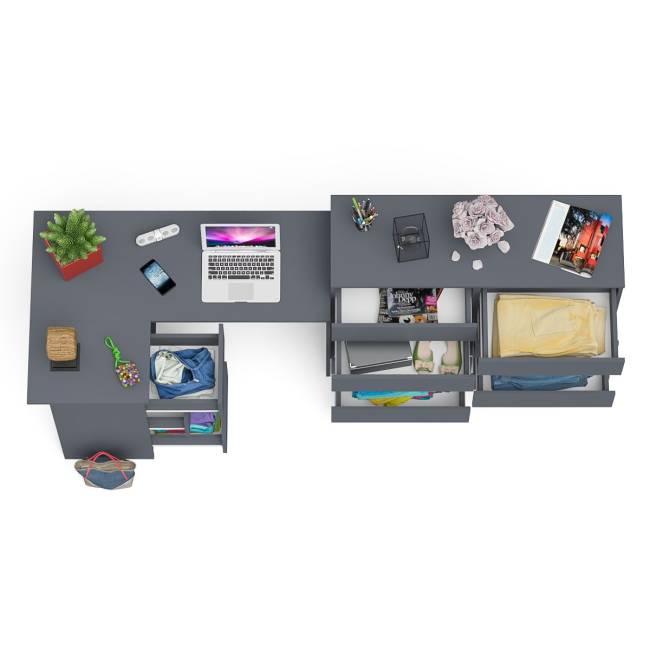 Стол компьютерный МС-16 левый с комодом МК1200 8-мь ящиков Мори цвет графит