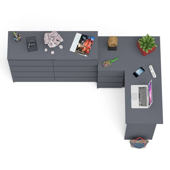 Стол компьютерный МС-16 левый с комодом МК1200 8-мь ящиков Мори цвет графит