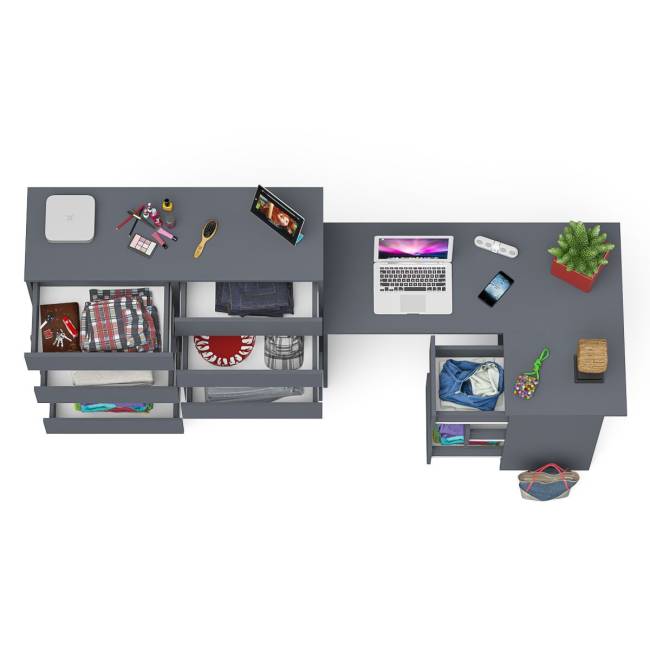 Стол компьютерный МС-16 с тумбой справа и высокий комод на 10-ть ящиков Мори цвет графит