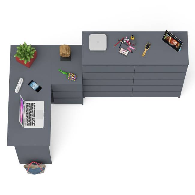 Стол компьютерный МС-16 с тумбой справа и высокий комод на 10-ть ящиков Мори цвет графит