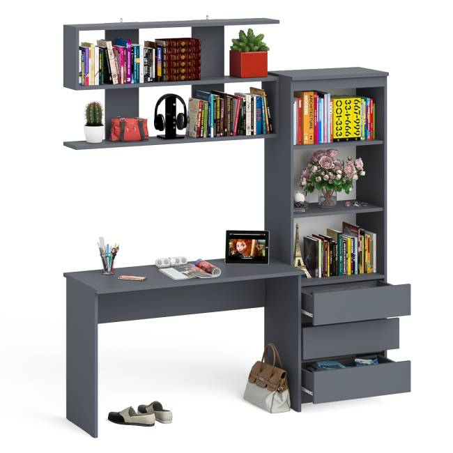 Стеллаж-комод Мори с письменным столом на 1200 и навесной полкой на 1200 цвет графит