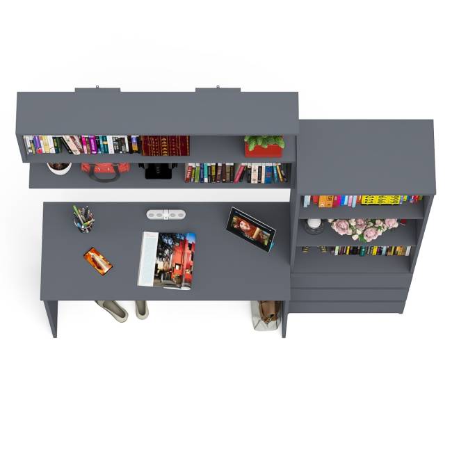 Стеллаж-комод Мори с письменным столом на 1200 и навесной полкой на 1200 цвет графит