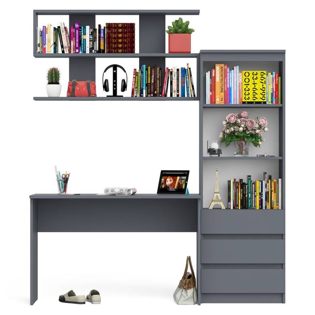 Стеллаж-комод Мори с письменным столом на 1200 и навесной полкой на 1200 цвет графит