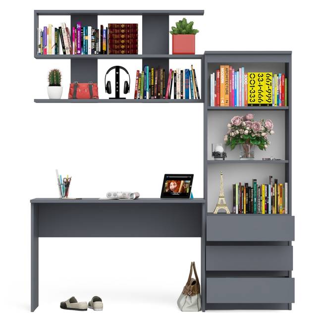 Стеллаж-комод Мори с письменным столом на 1200 и навесной полкой на 1200 цвет графит