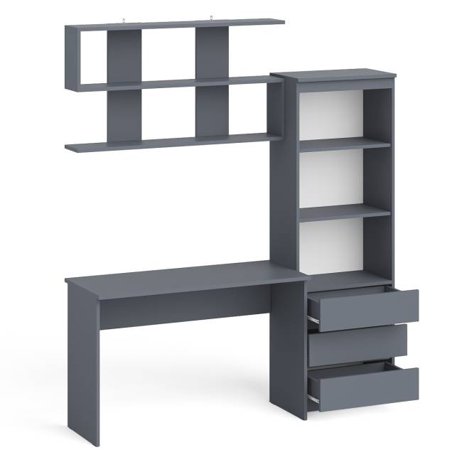 Стеллаж-комод Мори с письменным столом на 1200 и навесной полкой на 1200 цвет графит