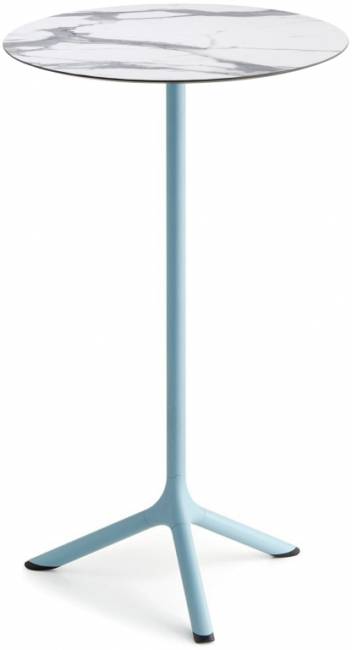 Стол ламинированный барный Tripe голубой, белый мрамор Каррара Ø600х1100 мм