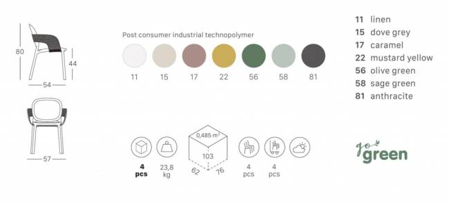 Кресло пластиковое Hug Go Green лен 570х540х800 мм
