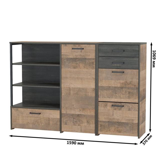 Тумба для обуви Трувор 13.241.06 с комодом с тремя нишами цвет дуб гранж песочный/интра