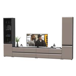 Модульная стенка в гостиную Сидней № 131 цвет антрацит/МДФ веллюто капучино