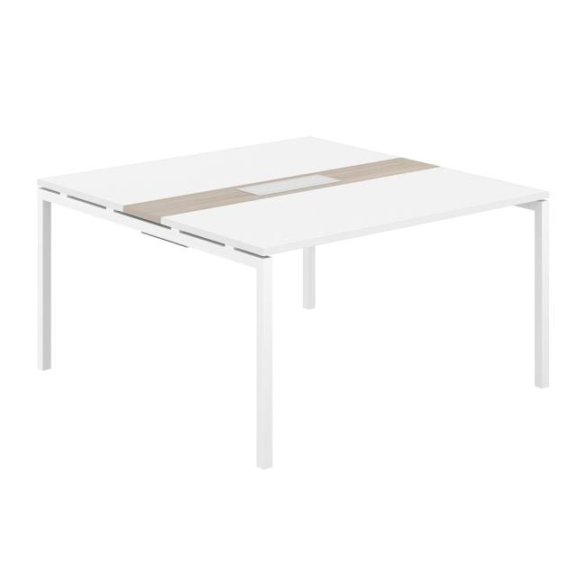 SG.282.WH.44.WH.OD / Стол переговорный комбинированный 1400х1438х750 МК40х40 / профиль: 40х40 белый; столешница: белый, вставка темный дуб