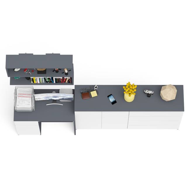Стол компьютерный дверка и выдвижной ящик слева с комодом МК1600.1 и полкой Мори 900 цвет графит/белый