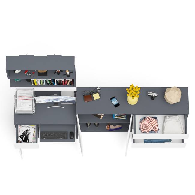 Стол компьютерный дверка и выдвижной ящик слева с комодом МК1600.1 и полкой Мори 900 цвет графит/белый