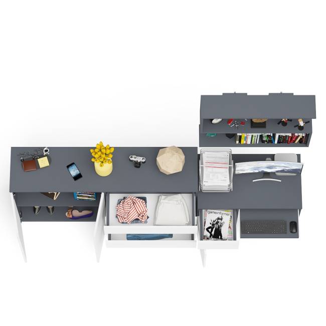 Стол компьютерный дверка и выдвижной ящик слева с комодом МК1600.1 и полкой Мори 900 цвет графит/белый