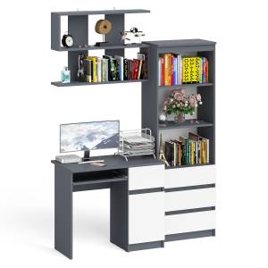 Стол компьютерный Мори МС-1 правый с навесной полкой и стеллаж-комодом 600.3 цвет графит/белый