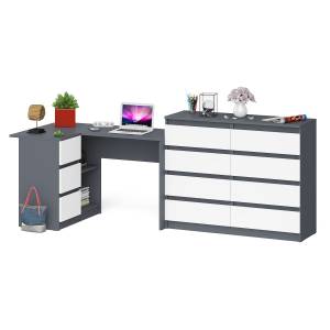 Стол компьютерный МС-16 левый с комодом МК1200 8-мь ящиков Мори цвет графит/белый