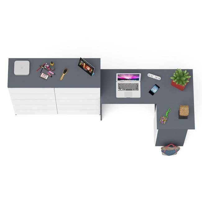 Стол компьютерный МС-16 с тумбой справа и высокий комод на 10-ть ящиков Мори цвет графит/белый