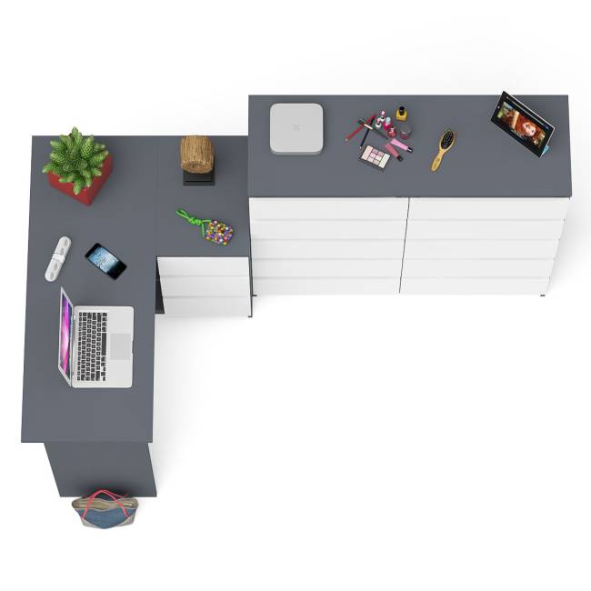 Стол компьютерный МС-16 с тумбой справа и высокий комод на 10-ть ящиков Мори цвет графит/белый