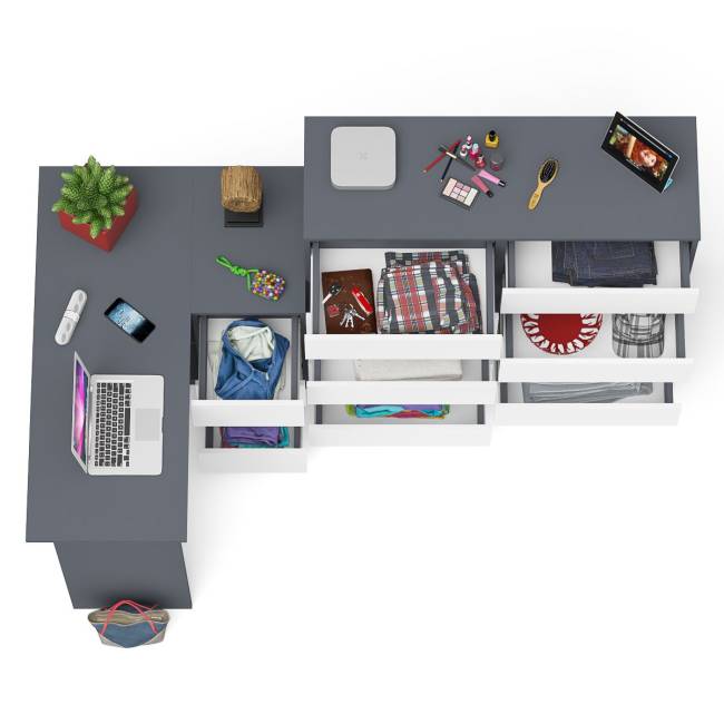 Стол компьютерный МС-16 с тумбой справа и высокий комод на 10-ть ящиков Мори цвет графит/белый