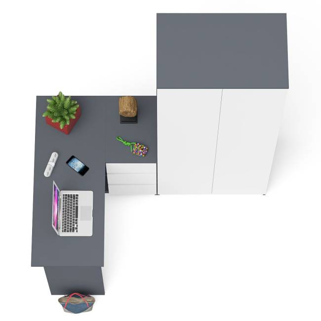 Шкаф Мори МШ-800 две дверки и стол компьютерный угловой МС-16 правый цвет графит/белый