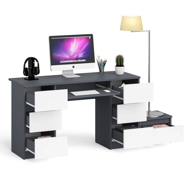 Компьютерный двухтумбовый стол Мори с дополнительной тумбой цвет графит/белый