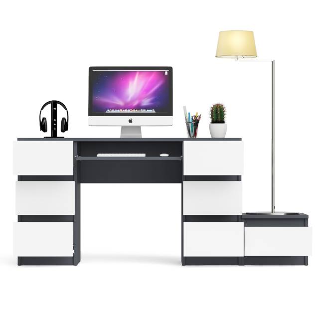 Компьютерный двухтумбовый стол Мори с дополнительной тумбой цвет графит/белый