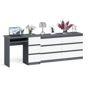 Комод 1380 6-ть ящиков Мори с однотумбовым столом компьютерным МС-6 правым цвет графит/белый