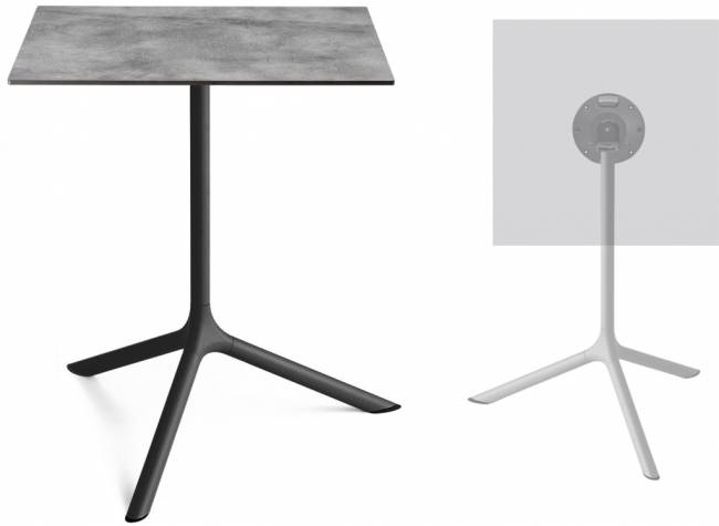 Стол ламинированный обеденный складной Tripe Maxi Folding черный, цементный 700х700х740 мм