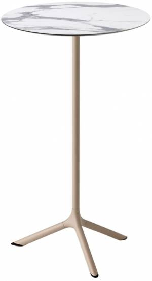 Стол ламинированный барный Tripe тортора, белый мрамор Каррара Ø600х1100 мм