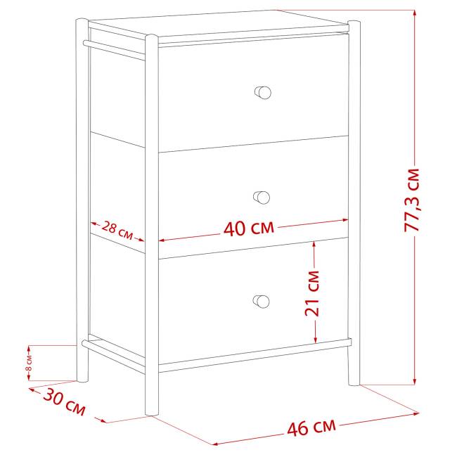 Комод Leset Хайди 3 ящика Белый Белый Комод Leset Хайди 3 ящика Белый Белый