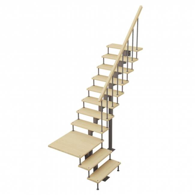 Модульная лестница Статус - Классик (с поворотом 90 градусов с площадкой) Направо, Серый, 2250-2350