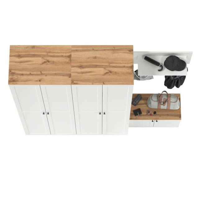 Два шкафа в прихожую и тумба с настенной вешалкой для одежды Остин цвет белый шагрень/дуб крафт золотой