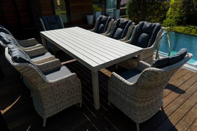 Набор мебели: ВЕНЕЦИЯ 230 обед. стол + 8 кресел БЕРГАМО, серый