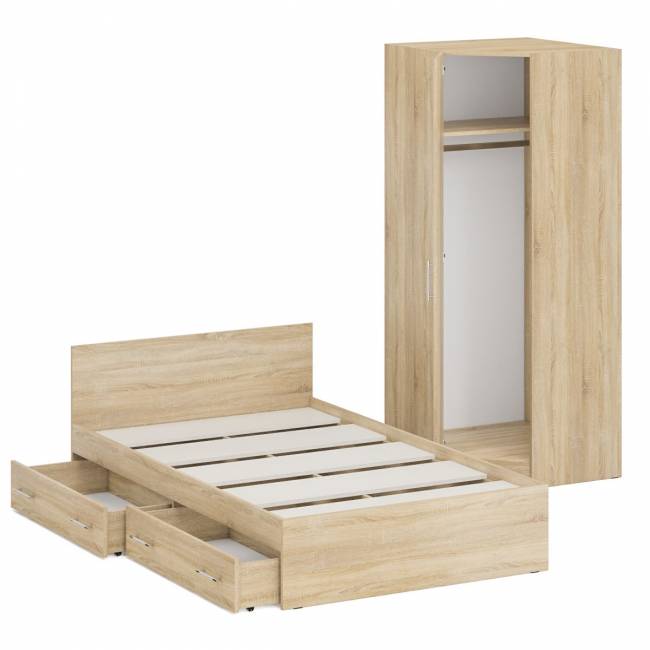 Односпальная кровать с ящиками 1200 с угловым шкафом Стандарт цвет дуб сонома Односпальная кровать с ящиками 1200 с угловым шкафом Стандарт цвет дуб сонома