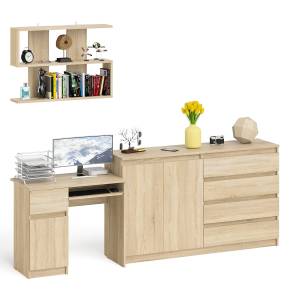 Стол компьютерный дверка и выдвижной ящик слева с комодом МК1600.1 и полкой Мори 900 цвет дуб сонома