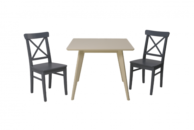 Стол Сканди М 100 слоновая кость со стульями Ингольф серый