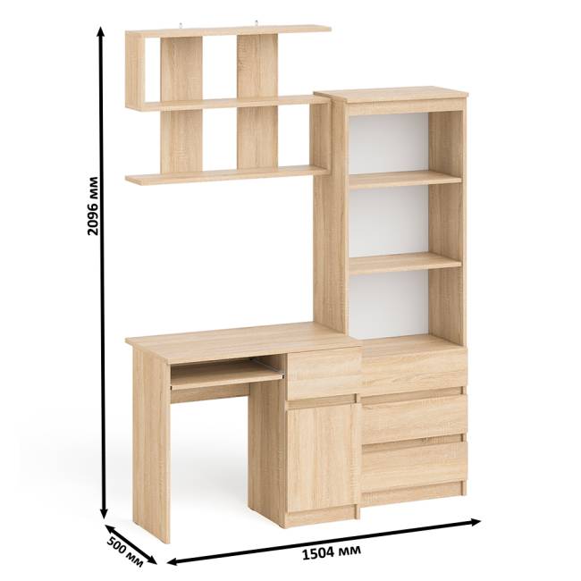 Стол компьютерный Мори МС-1 правый с навесной полкой и стеллаж-комодом 600.3 цвет дуб сонома