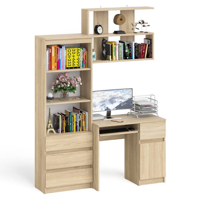 Стол компьютерный Мори МС-1 правый с навесной полкой и стеллаж-комодом 600.3 цвет дуб сонома
