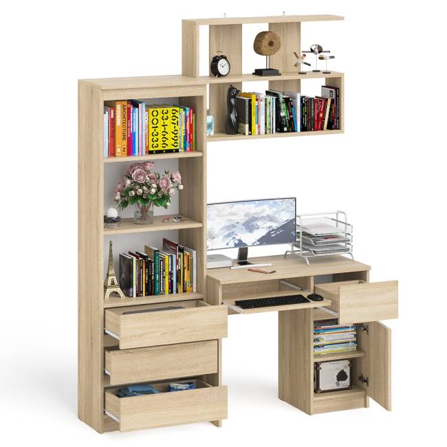Стол компьютерный Мори МС-1 правый с навесной полкой и стеллаж-комодом 600.3 цвет дуб сонома
