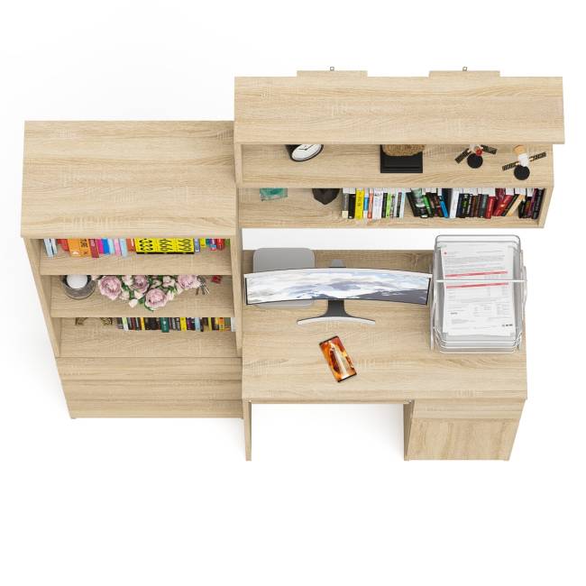 Стол компьютерный Мори МС-1 правый с навесной полкой и стеллаж-комодом 600.3 цвет дуб сонома