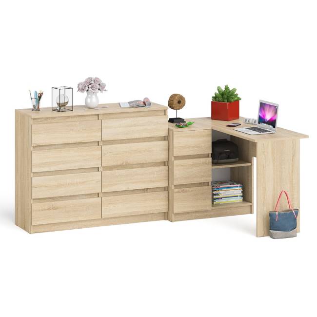 Стол компьютерный МС-16 левый с комодом МК1200 8-мь ящиков Мори цвет дуб сонома